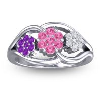 Pink Tourmaline Fashion Ring In 18k White Gold With Amethyst And Diamond – Arama Simple Ring