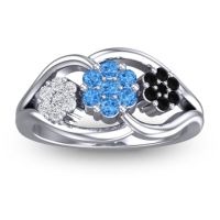 Swiss Blue Topaz Fashion Ring In 18k White Gold With Diamond And Black Onyx – Arama Simple Ring