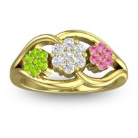 Diamond Fashion Ring In 14k Yellow Gold With Peridot And Pink Tourmaline – Arama Simple Ring