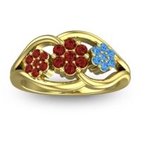 Garnet Fashion Ring In 18k Yellow Gold With Swiss Blue Topaz – Arama Simple Ring