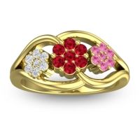 Ruby Fashion Ring In 14k Yellow Gold With Diamond And Pink Tourmaline – Arama Simple Ring