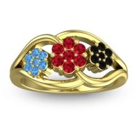 Ruby Fashion Ring In 14k Yellow Gold With Swiss Blue Topaz And Black Onyx – Arama Simple Ring