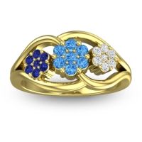 Swiss Blue Topaz Fashion Ring In 14k Yellow Gold With Blue Sapphire And Diamond – Arama Simple Ring