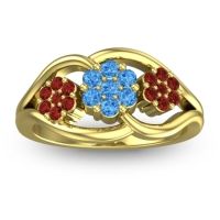 Swiss Blue Topaz Fashion Ring In 18k Yellow Gold With Garnet – Arama Simple Ring