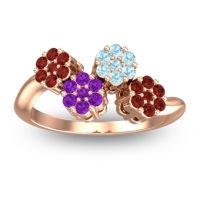 Amethyst Fashion Ring In 18K Rose Gold With Aquamarine And Garnet – Devana Simple Ring