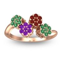Amethyst Fashion Ring In 14K Rose Gold With Garnet And Emerald – Devana Simple Ring
