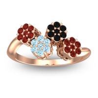 Aquamarine Fashion Ring In 18K Rose Gold With Black Onyx And Garnet – Devana Simple Ring