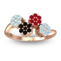 Black Onyx Fashion Ring In 18K Rose Gold With Ruby And Aquamarine – Devana Simple Ring