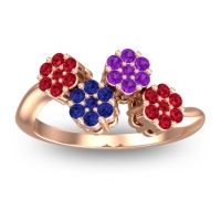 Blue Sapphire Fashion Ring In 18K Rose Gold With Amethyst And Ruby – Devana Simple Ring