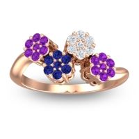 Blue Sapphire Fashion Ring In 18K Rose Gold With Lab Diamond And Amethyst – Devana Simple Ring