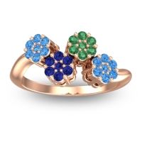Blue Sapphire Fashion Ring In 18K Rose Gold With Emerald And Swiss Blue Topaz – Devana Simple Ring