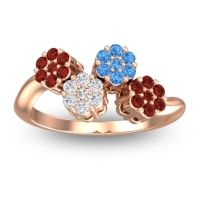 Lab Diamond Fashion Ring In 18K Rose Gold With Swiss Blue Topaz And Garnet – Devana Simple Ring
