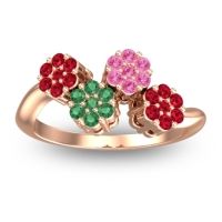 Emerald Fashion Ring In 18K Rose Gold With Pink Tourmaline And Ruby – Devana Simple Ring