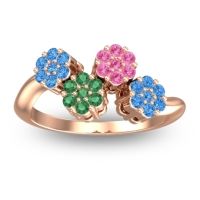 Emerald Fashion Ring In 18K Rose Gold With Pink Tourmaline And Swiss Blue Topaz – Devana Simple Ring
