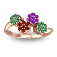 Garnet Fashion Ring In 14K Rose Gold With Amethyst And Emerald – Devana Simple Ring