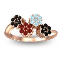 Garnet Fashion Ring In 18K Rose Gold With Aquamarine And Black Onyx – Devana Simple Ring