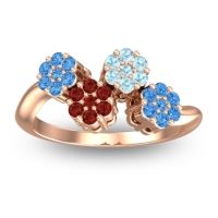 Garnet Fashion Ring In 18K Rose Gold With Aquamarine And Swiss Blue Topaz – Devana Simple Ring