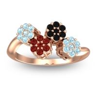 Garnet Fashion Ring In 18K Rose Gold With Black Onyx And Aquamarine – Devana Simple Ring