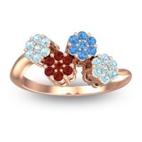 Garnet Fashion Ring In 18K Rose Gold With Swiss Blue Topaz And Aquamarine – Devana Simple Ring