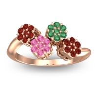 Pink Tourmaline Fashion Ring In 18K Rose Gold With Emerald And Garnet – Devana Simple Ring