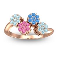 Pink Tourmaline Fashion Ring In 18K Rose Gold With Swiss Blue Topaz And Aquamarine – Devana Simple Ring
