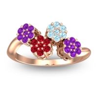 Ruby Fashion Ring In 18K Rose Gold With Aquamarine And Amethyst – Devana Simple Ring