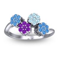 Amethyst Fashion Ring In 18k White Gold With Aquamarine And Swiss Blue Topaz – Devana Simple Ring
