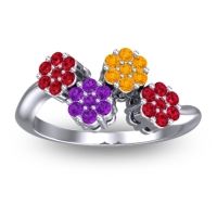 Amethyst Fashion Ring In 18k White Gold With Citrine And Ruby – Devana Simple Ring