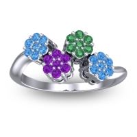 Amethyst Fashion Ring In 18k White Gold With Emerald And Swiss Blue Topaz – Devana Simple Ring