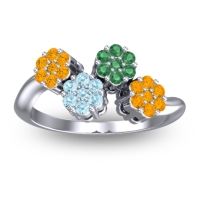 Aquamarine Fashion Ring In 18k White Gold With Emerald And Citrine – Devana Simple Ring