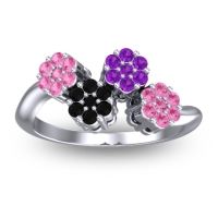 Black Onyx Fashion Ring In 18k White Gold With Amethyst And Pink Tourmaline – Devana Simple Ring