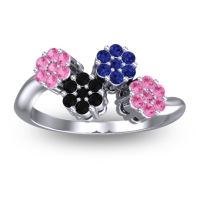 Black Onyx Fashion Ring In 18k White Gold With Blue Sapphire And Pink Tourmaline – Devana Simple Ring