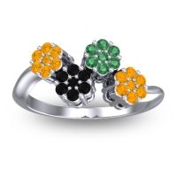 Black Onyx Fashion Ring In 18k White Gold With Emerald And Citrine – Devana Simple Ring