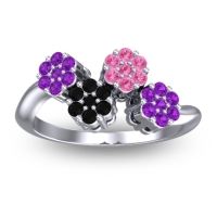 Black Onyx Fashion Ring In 18k White Gold With Pink Tourmaline And Amethyst – Devana Simple Ring