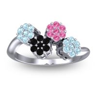Black Onyx Fashion Ring In 18k White Gold With Pink Tourmaline And Aquamarine – Devana Simple Ring