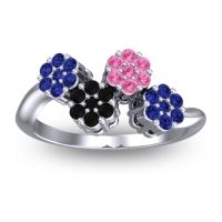 Black Onyx Fashion Ring In 18k White Gold With Pink Tourmaline And Blue Sapphire – Devana Simple Ring