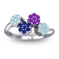 Blue Sapphire Fashion Ring In 18k White Gold With Amethyst And Aquamarine – Devana Simple Ring