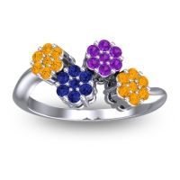 Blue Sapphire Fashion Ring In 18k White Gold With Amethyst And Citrine – Devana Simple Ring