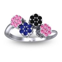 Blue Sapphire Fashion Ring In 18k White Gold With Black Onyx And Pink Tourmaline – Devana Simple Ring