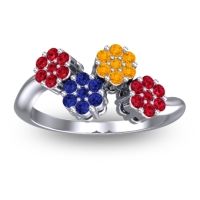 Blue Sapphire Fashion Ring In Platinum With Citrine And Ruby – Devana Simple Ring