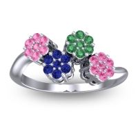 Blue Sapphire Fashion Ring In 18k White Gold With Emerald And Pink Tourmaline – Devana Simple Ring