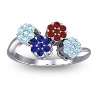 Blue Sapphire Fashion Ring In Platinum With Garnet And Aquamarine – Devana Simple Ring
