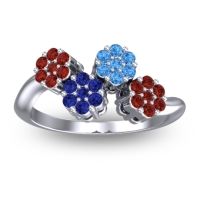 Blue Sapphire Fashion Ring In 18k White Gold With Swiss Blue Topaz And Garnet – Devana Simple Ring