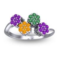 Citrine Fashion Ring In 18k White Gold With Emerald And Amethyst – Devana Simple Ring