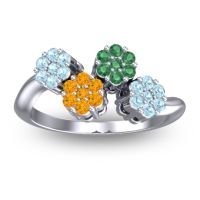 Citrine Fashion Ring In 18k White Gold With Emerald And Aquamarine – Devana Simple Ring