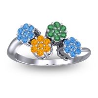 Citrine Fashion Ring In 18k White Gold With Emerald And Swiss Blue Topaz – Devana Simple Ring