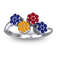 Citrine Fashion Ring In 18k White Gold With Ruby And Blue Sapphire – Devana Simple Ring