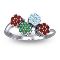 Emerald Fashion Ring In 18k White Gold With Aquamarine And Garnet – Devana Simple Ring