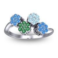 Emerald Fashion Ring In 18k White Gold With Aquamarine And Swiss Blue Topaz – Devana Simple Ring
