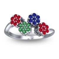 Emerald Fashion Ring In 14k White Gold With Blue Sapphire And Ruby – Devana Simple Ring